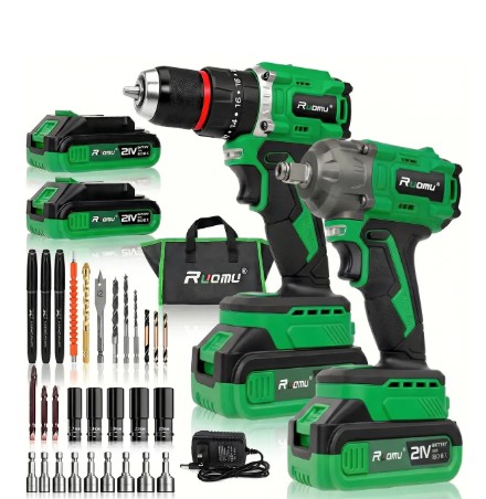 Kit Chave de Impacto e Furadeira Parafusadeira Brushless 21V com 2 Baterias
