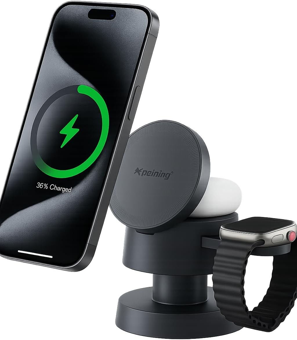 Carregador Abajur Sem Fio Magnético 4 em 1 Indução para iPhone Apple AirPods Watch