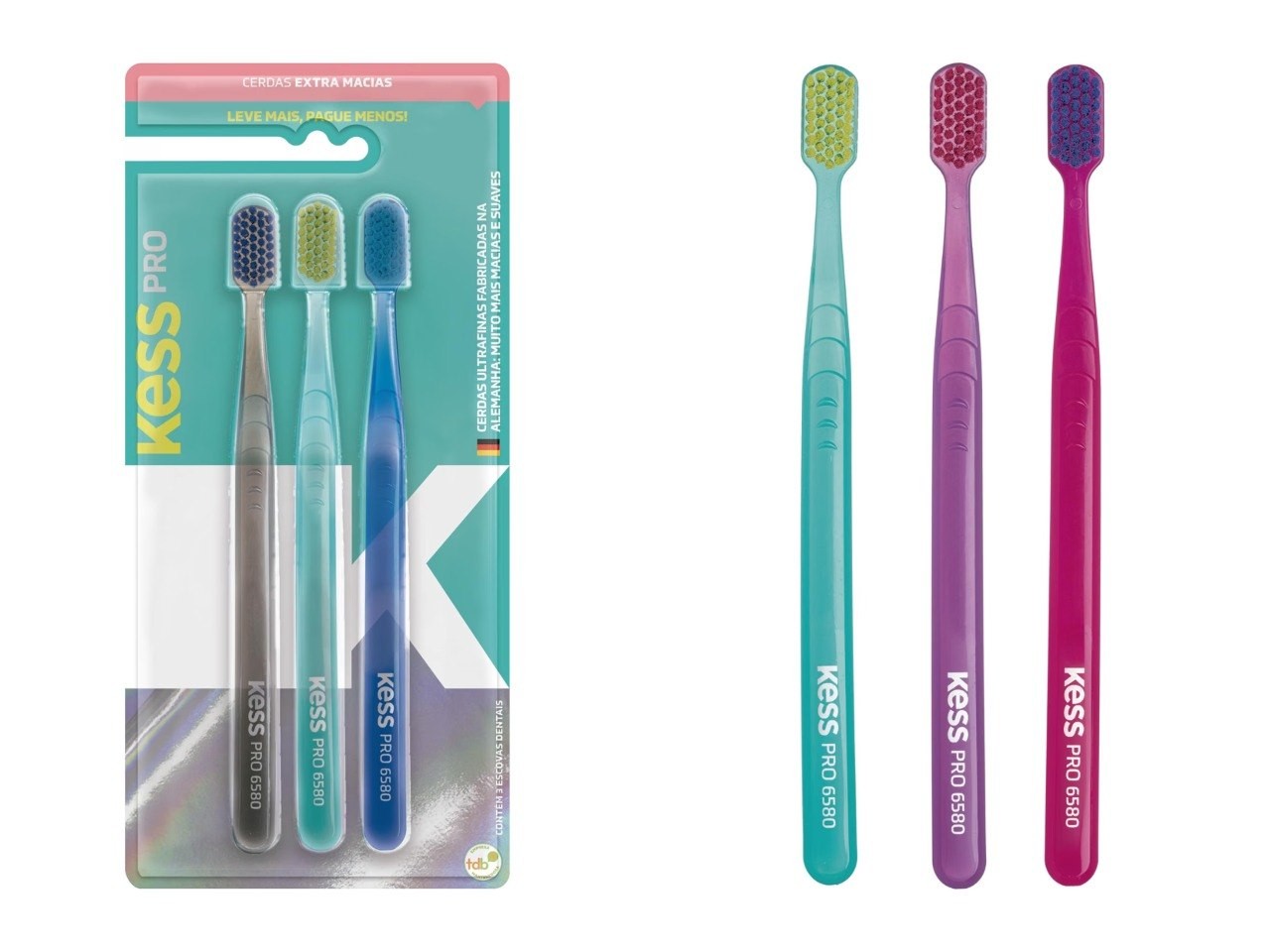Oferta para Membros Prime: Kess, Pack com 3 Escovas Dentais Pro Extra Macias, Cores Sortidas