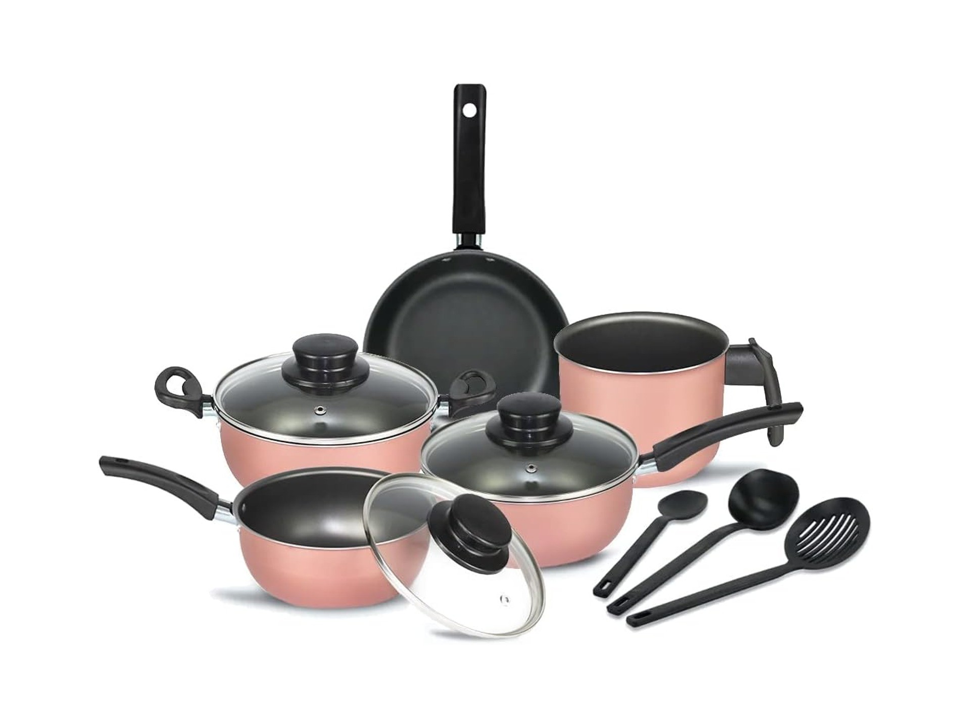 Jogo de Panelas Elegan com Tampa de Vidro 8 Peças Rosa