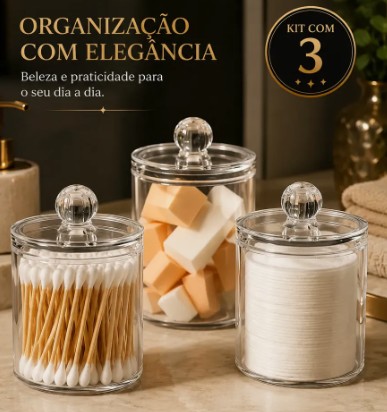 Kit 3 Porta Algodão e Cotonete