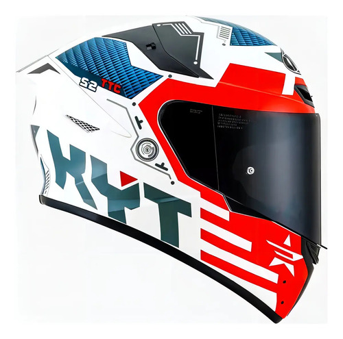 Capacete Integral KYT TT-Course Branco, Vermelho e Azul Brilhante M