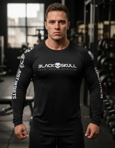 Camiseta Dry Fit Manga Longa Black Skull Bope