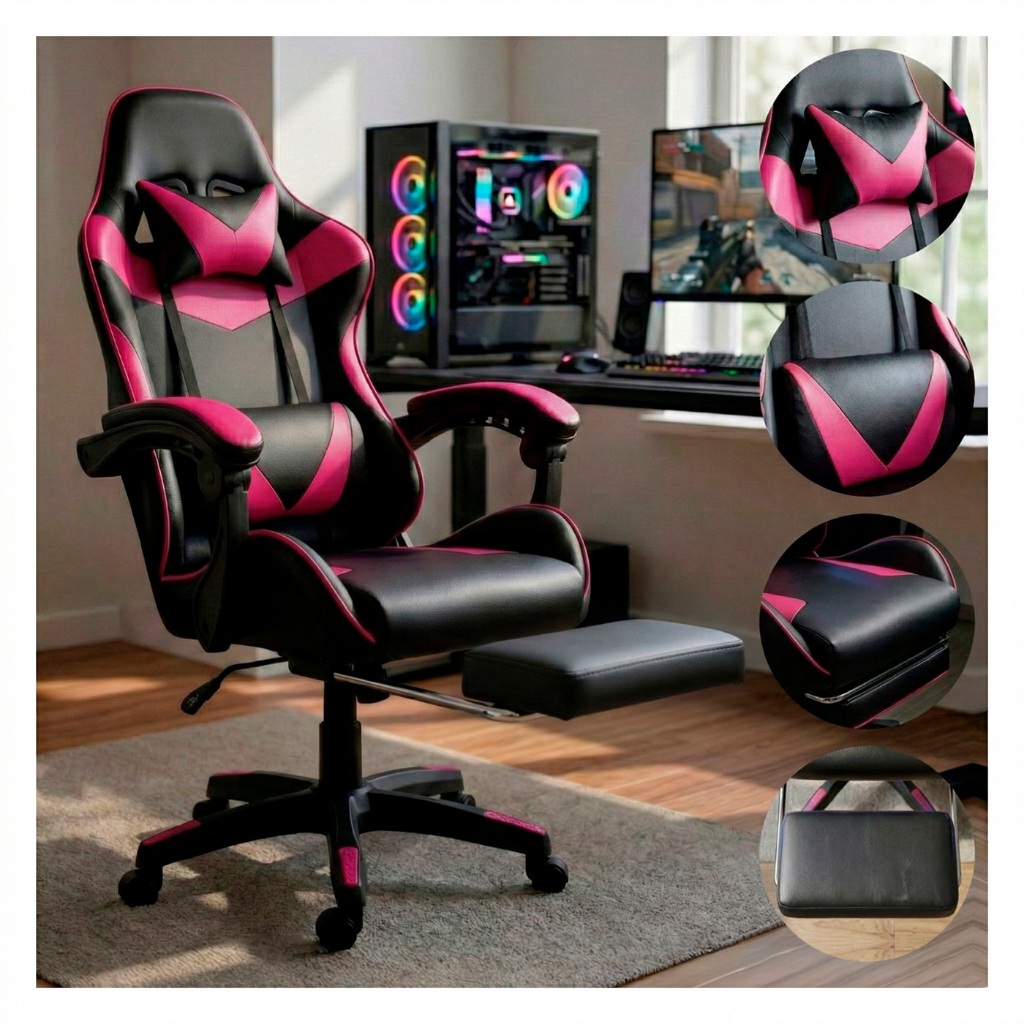 Cadeira Gamer Reclinável Ergonômica em Couro PU com Apoio para Pés