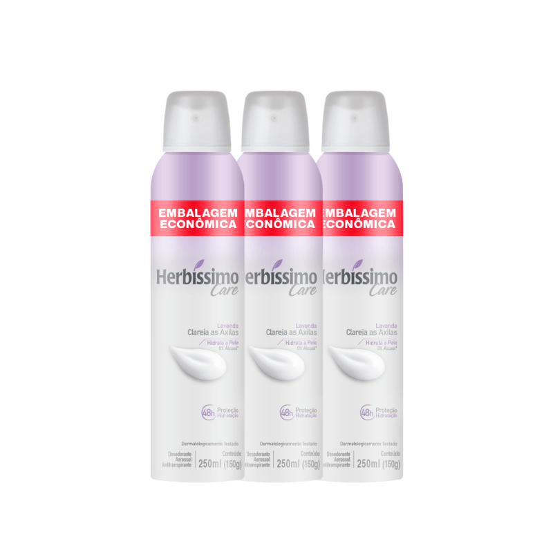 Kit Desodorante Aerossol Antitranspirante Herbissimo Care Lavanda 250ml Embalagem Econômica (3 unidades) | Shopee Brasil