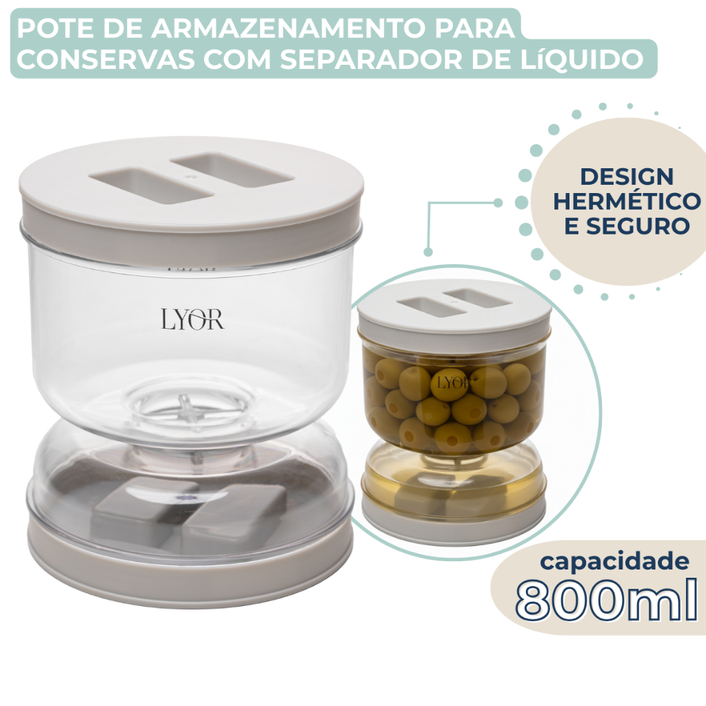 Pote de Armazenamento Hermético 800ml com Separador de Líquido