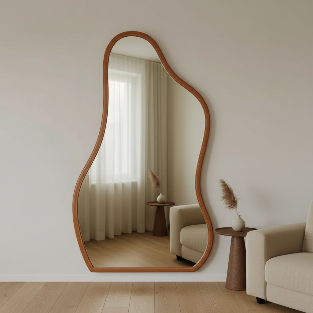 Espelho Orgânico 80x50 Flame Com Couro de Luxo Para Decoração Quarto Salas Salão de Beleza | Shopee Brasil