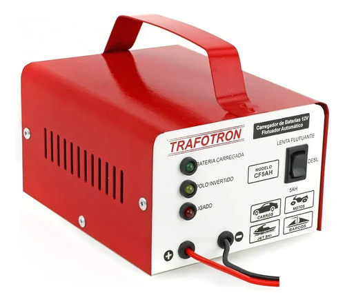 Carregador de Bateria Trafotron CF5AH para Carro Moto e Barco 12V Bivolt