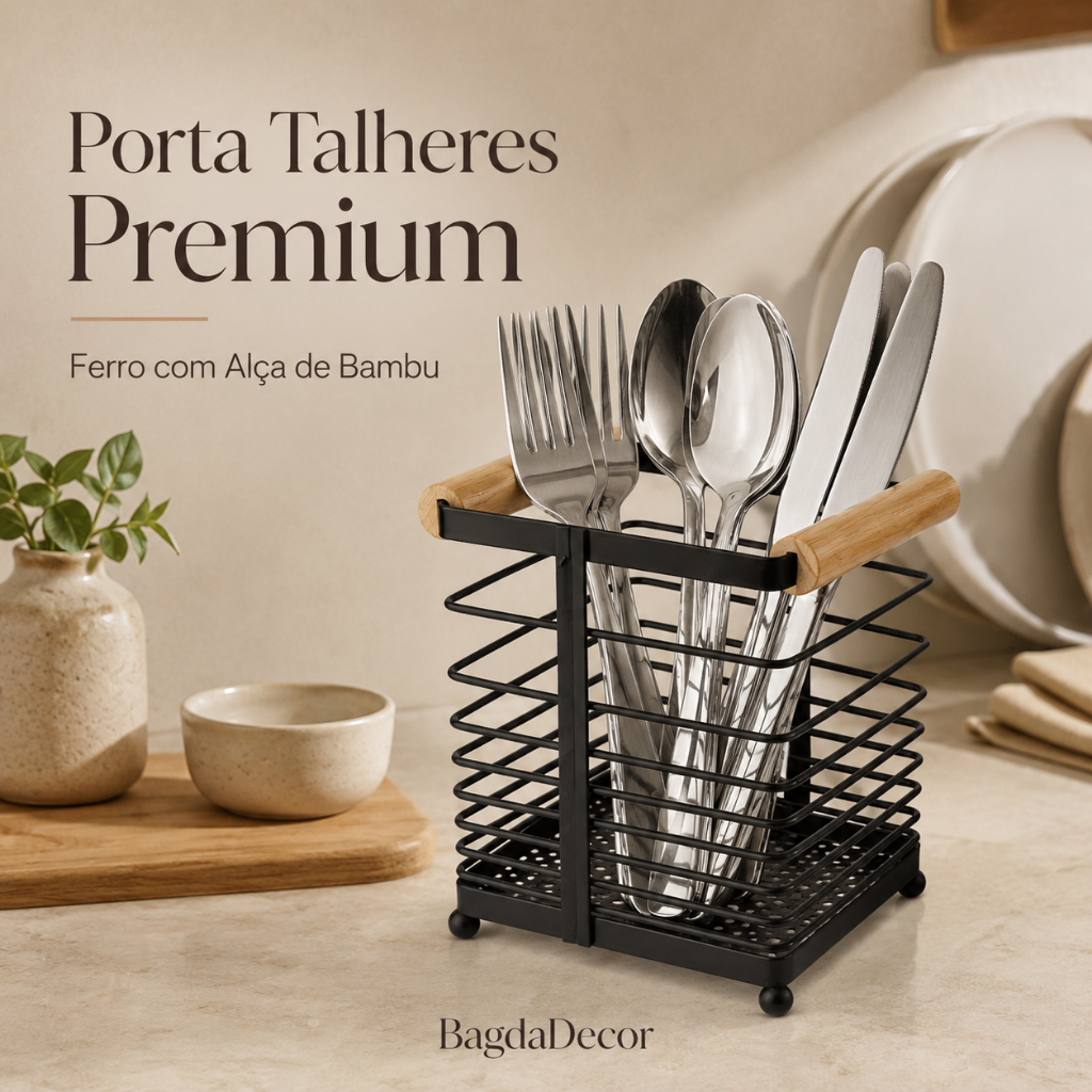 Porta Talheres de Ferro com Alça Bambu - Design Moderno, Resistente, Compacto e Pronto Entrega | Shopee Brasil