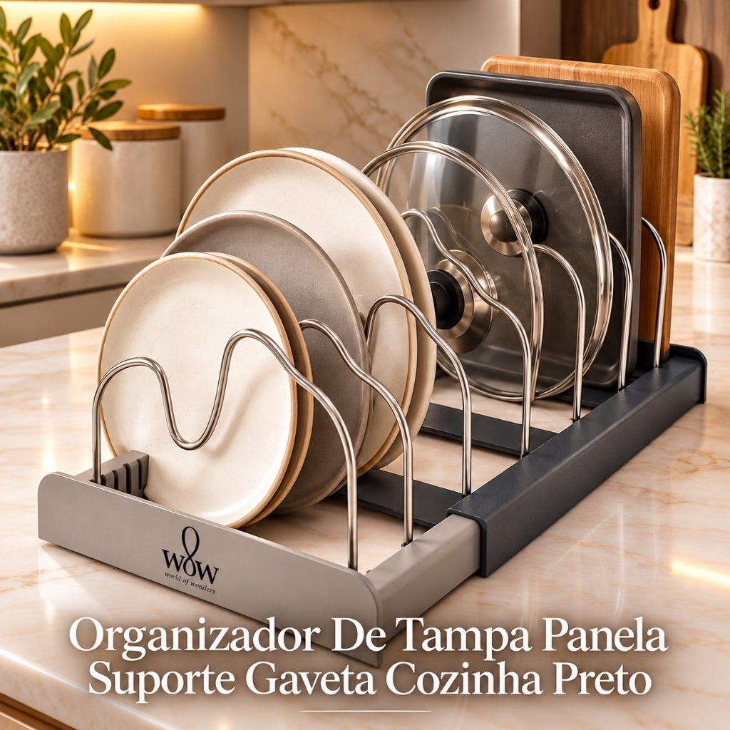 Organizador De Tampa Panela Suporte Gaveta Cozinha Preto | Shopee Brasil