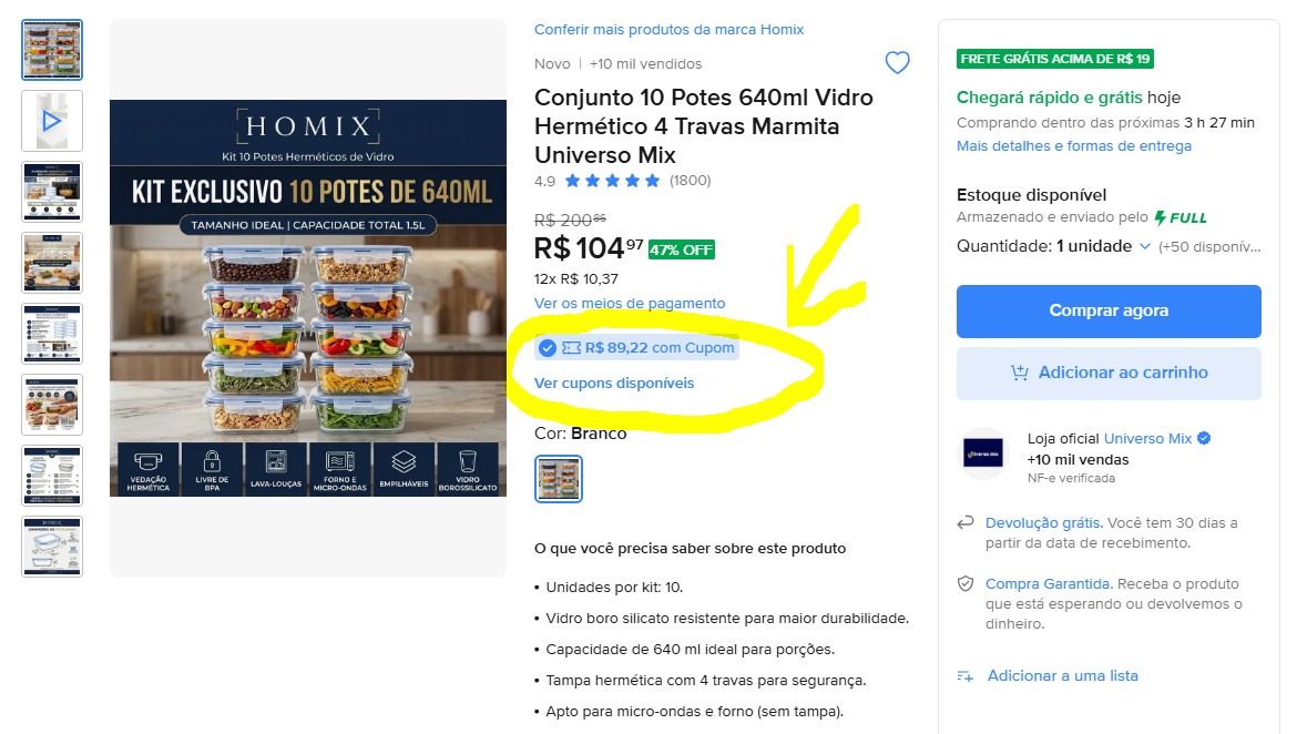 Conjunto 10 Potes 640ml Vidro Hermetico 4 Travas Marmita Universo Mix