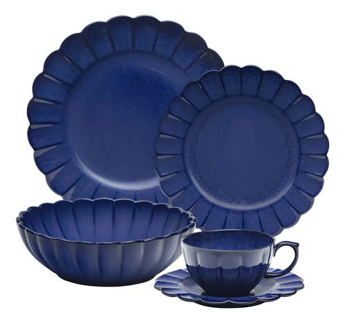Aparelho de Jantar 20 Peças Amor Perfeito Flora Oxford Porcelana Azul