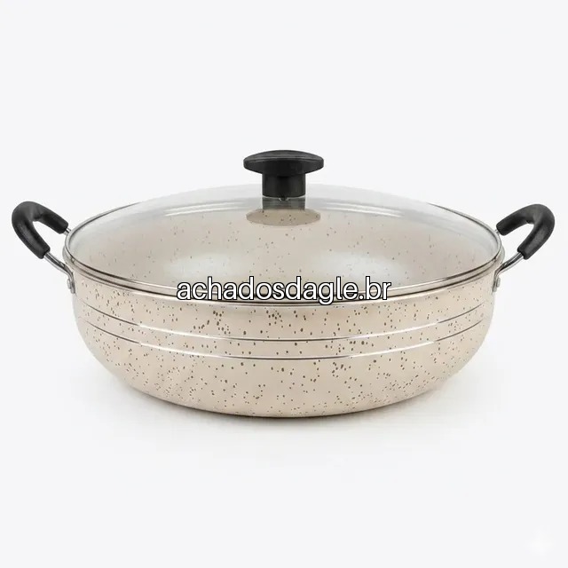 Frigideira Wok Silver Lines Antiaderente com Alças e Tampa