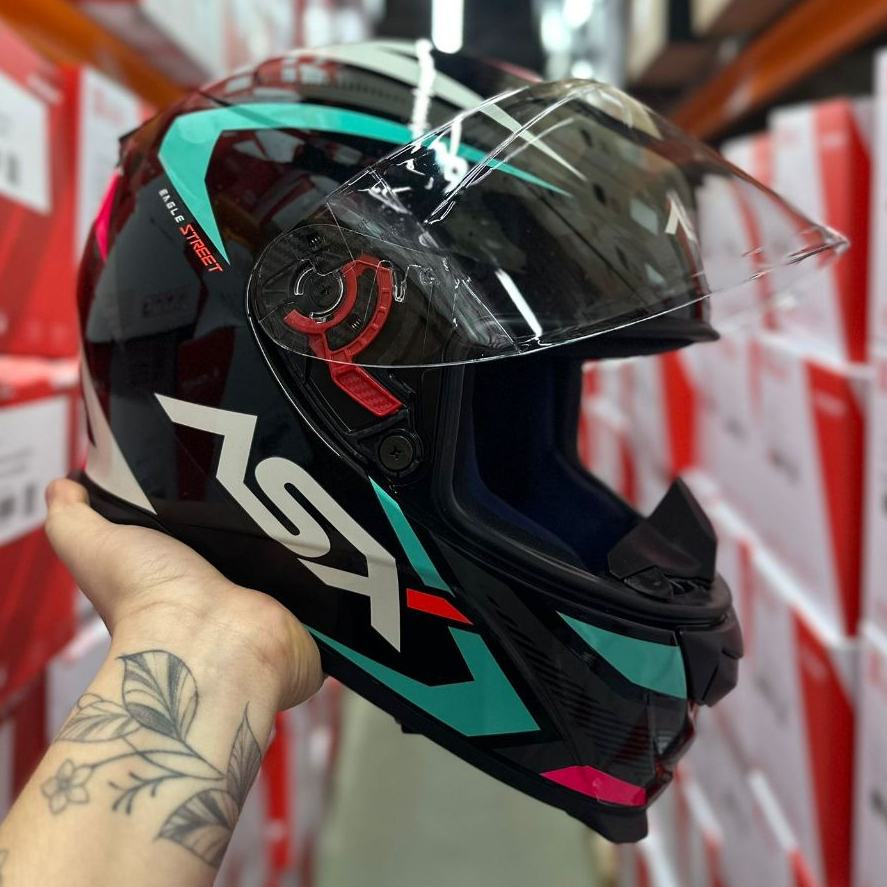Capacete ASX Eagle Street Brilho Preto Rosa Tiffany + Viseira Cristal