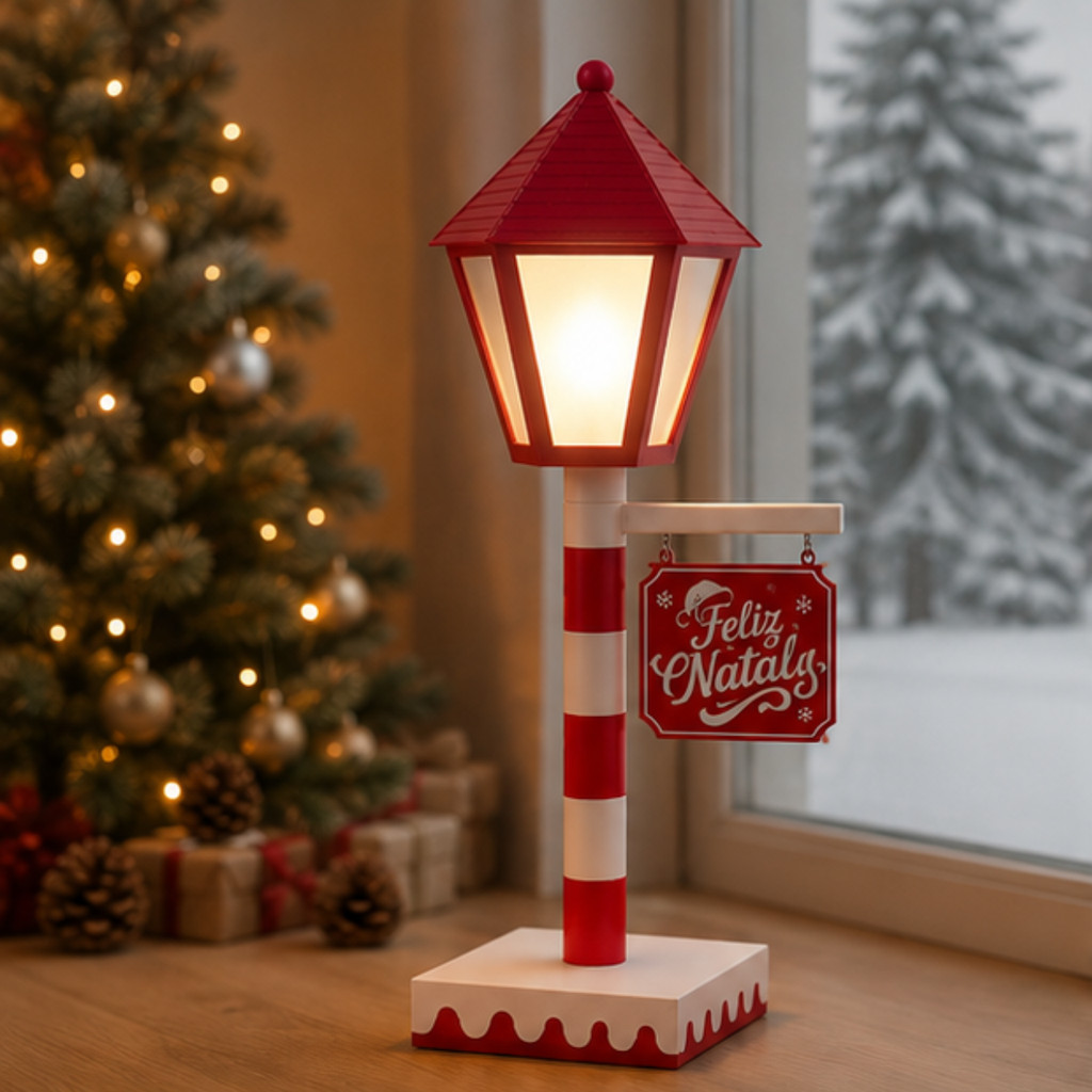 Luminária 60cm de Natal Poste Natalino com Lanterna Decoração Enfeite Feliz Natal com Vela LED | Shopee Brasil