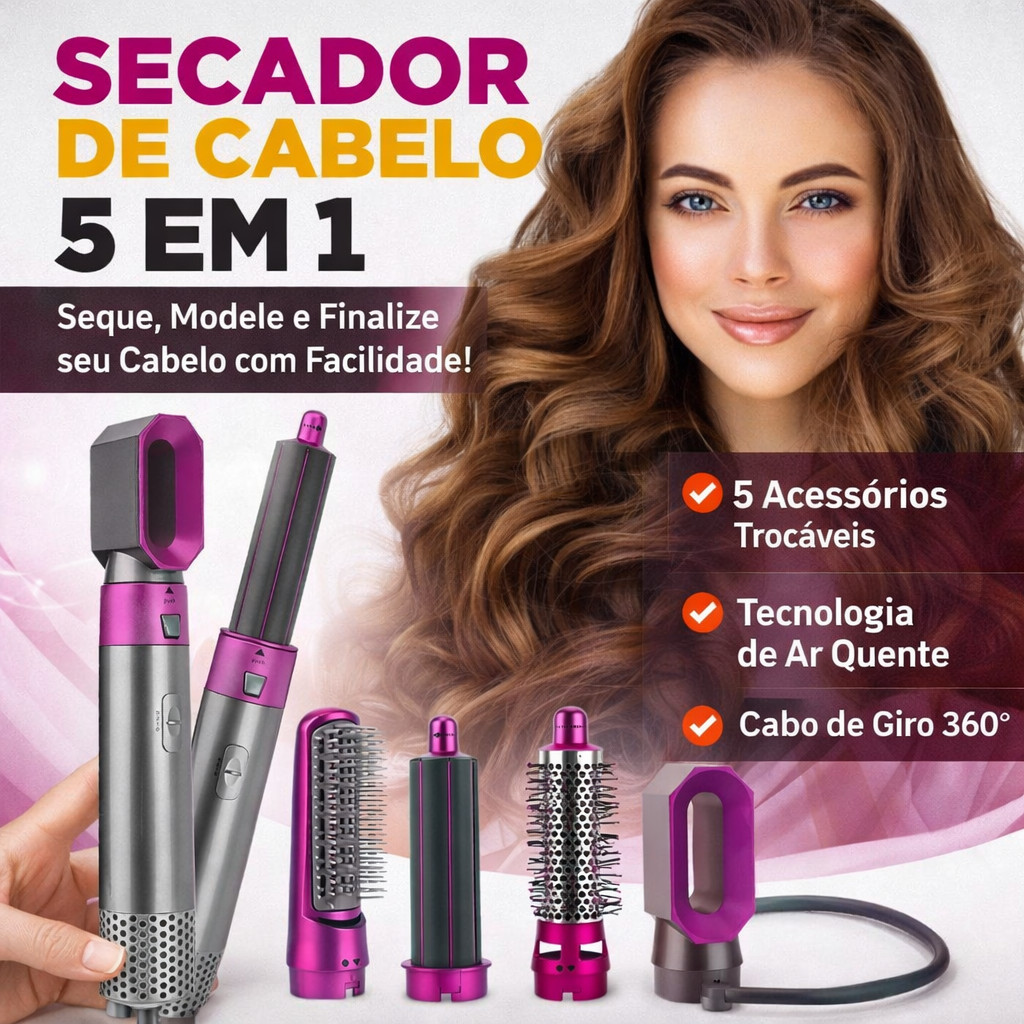 Escova 5 em 1 Secador, Pente, Modelador, Aumenta volume Profissional 110V E 220V | Shopee Brasil