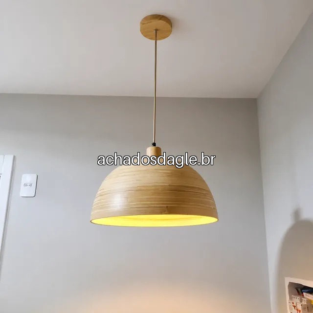 Lustre Pendente Orgânico Bambu Madeira 40cm Grande Moderno