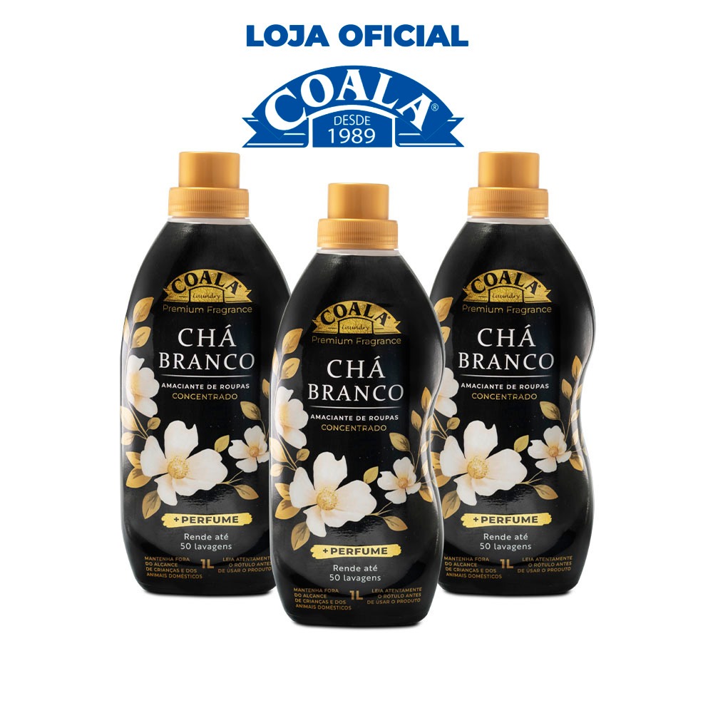 Kit Coala Laundry 3 Amaciantes Chá Branco 1L