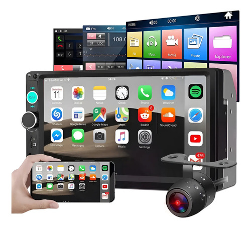 Central Multimídia 7 Polegadas 2DIN MP5 Touch Screen com Câmera de Ré
