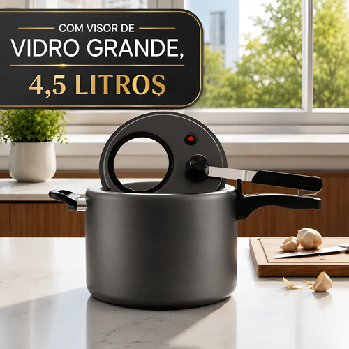 Panela de Pressão 4,5L Antiaderente com Visor Grafite MTA