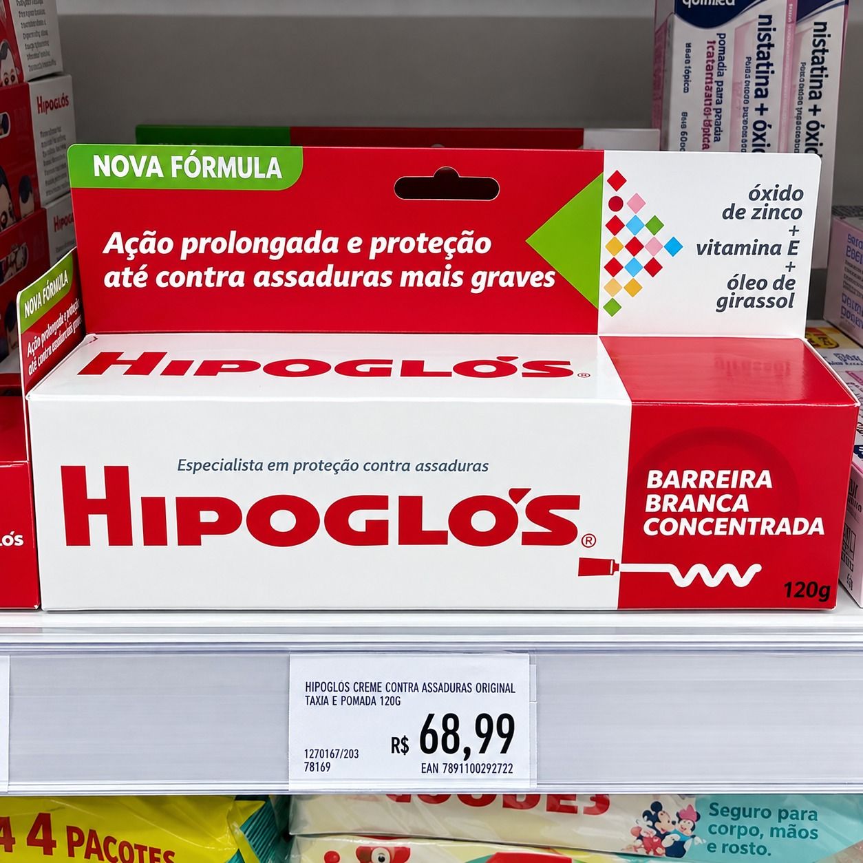 Creme Preventivo de Assaduras para Bebês Hipoglós, Fragrância Suave, 120g | Barreira Branca de Longa Duração, Dermatologicamente Testado, Uso Diário