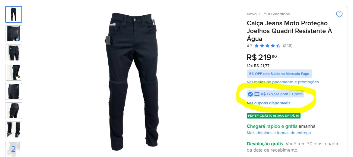 Calca Jeans para Moto com Protecao em Joelhos e Quadril Resitente a Agua