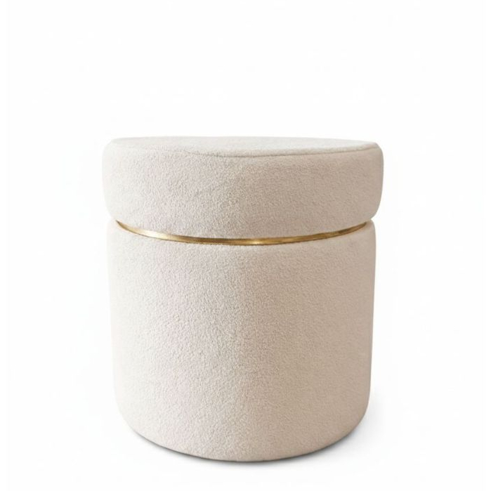 Puff com Detalhes Dourados em Tecido Boucle