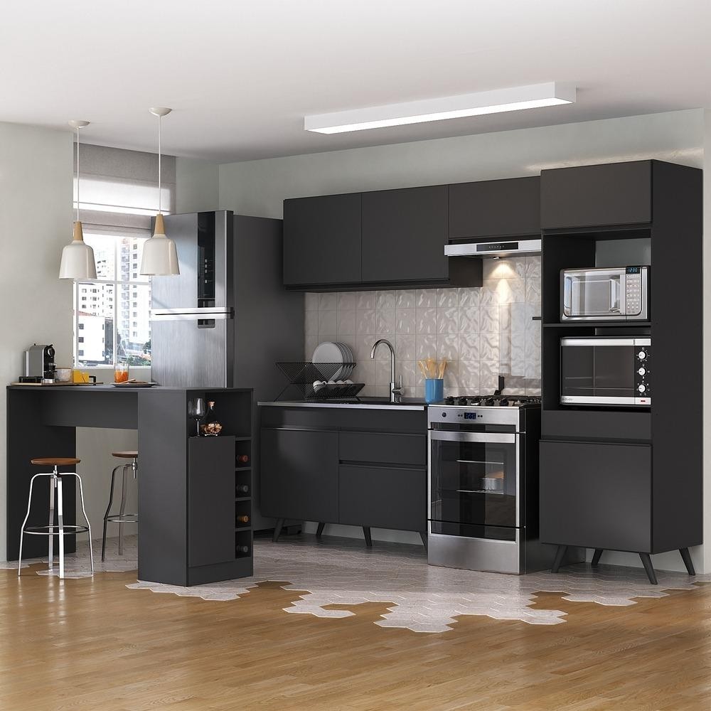 Armário de Cozinha com Bancada e Mesa Gourmet Veneza Multimóveis MP2174