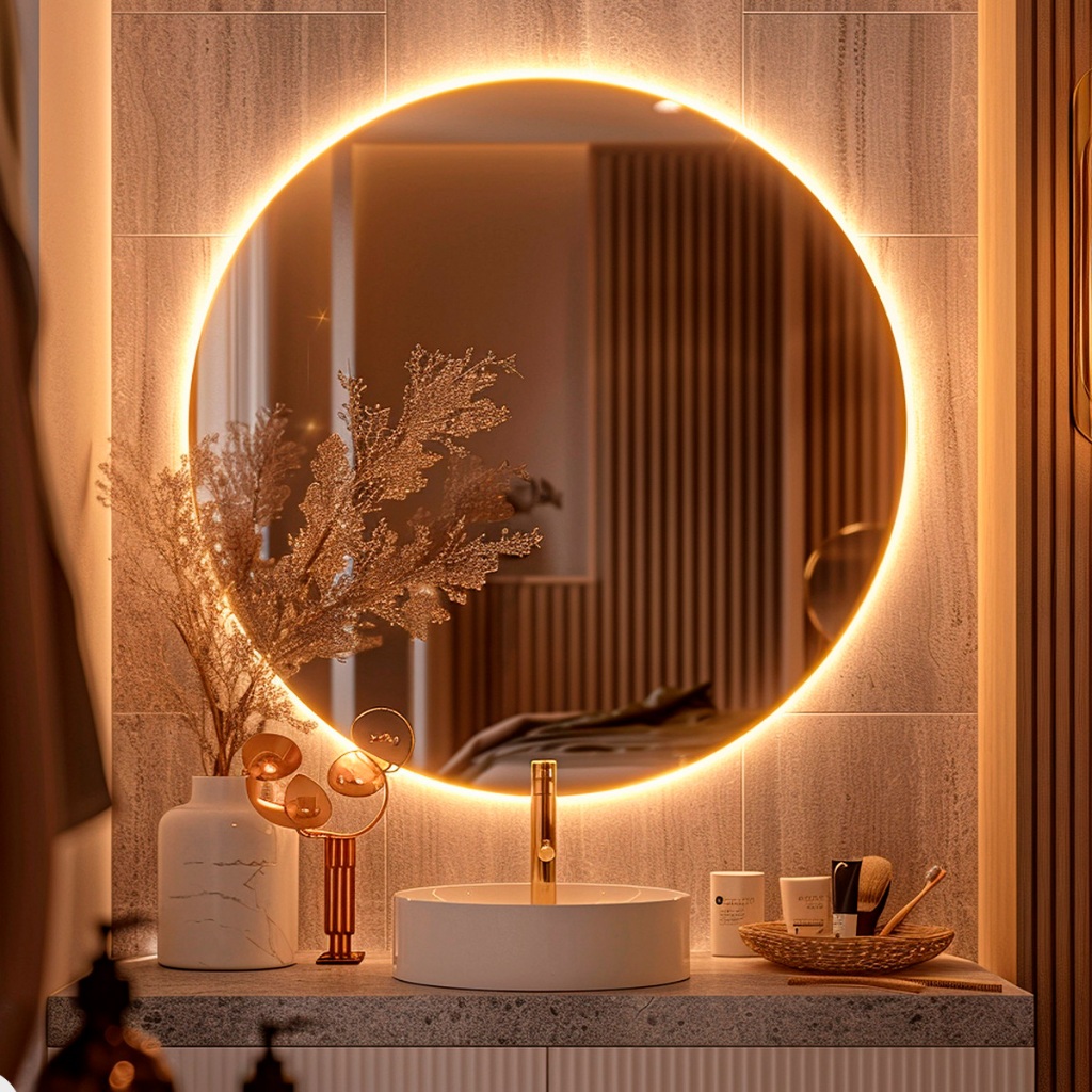 Espelho Decorativo Redondo para Escritório Sala Quarto Banheiro c/ Led 60cm 50cm 40cm 30cm + Suporte | Shopee Brasil