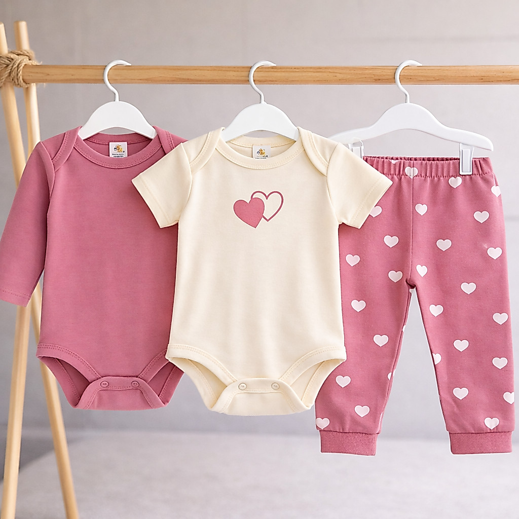 Conjunto Roupa de Bebê Menina 3 Peças Algodão