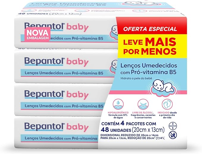 Lenço Umedecido Bepantol Baby 4 pacotes com 48 unidades