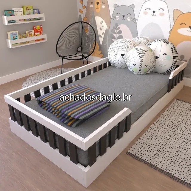 Cama Infantil Montessoriana Solteiro Cori Yescasa Wt Branco/preto