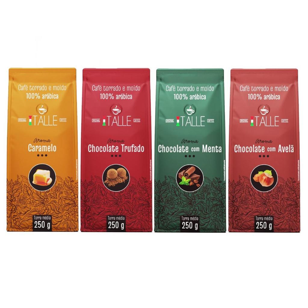 Kit com 4 Cafés Torrados e Moídos Aromatizados - Sabores Diversos