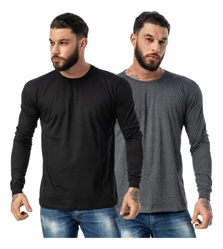 Kit 2 Camisetas Masculinas Manga Longa Algodão Premium