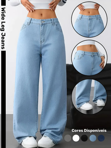 Calca Wide Leg Jeans Feminina