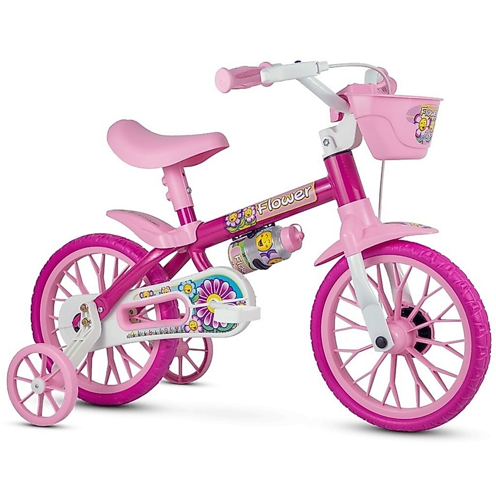 Bicicleta Infantil Aro 12 com Rodinha e Cestinha Nathor Menina