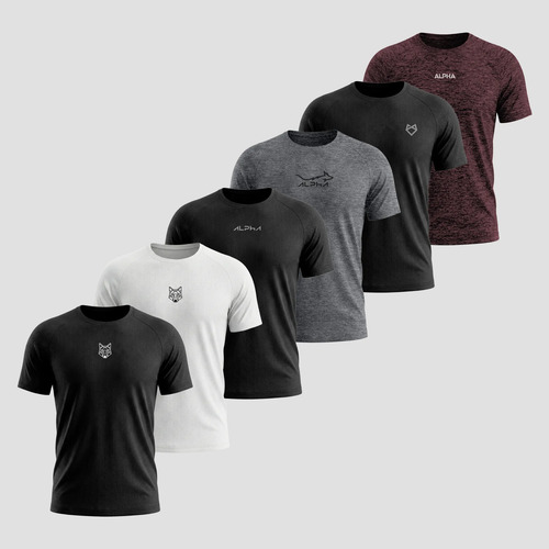 Kit 6 Camisetas Masculinas Alpha Tamanhos P ao GG