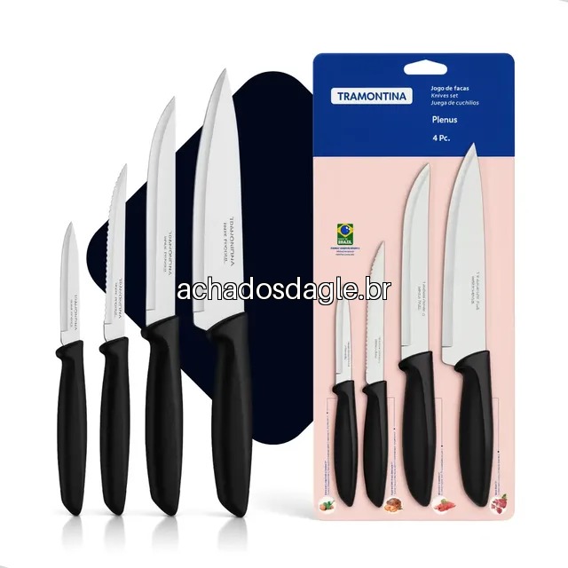 Jogo de Facas Tramontina Plenus 4 Peças Inox Preto