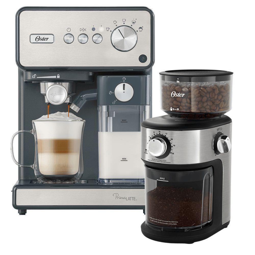 Kit Cafeteira Expresso Primalatte Inox Oster 18 Xicaras Cinza 220V
