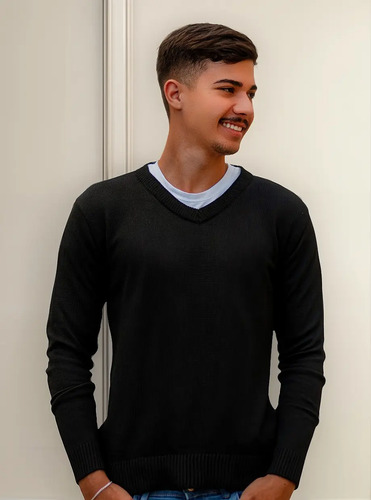 Suéter Masculino Decote V Blusa Lã Cardigan Básico Tricot