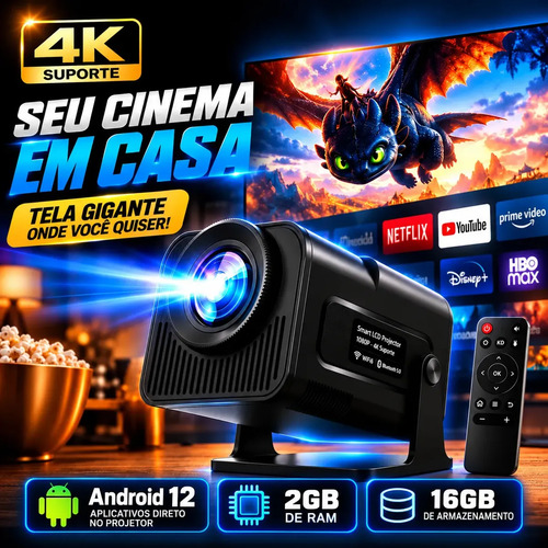 Projetor Portátil Smart HY320 390 ANSI Full HD Wi-Fi 6 4K Bluetooth