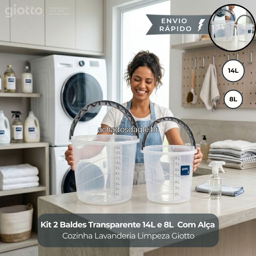 Kit 2 Baldes 14 e 8 Litros com Alça Transparente Giotto