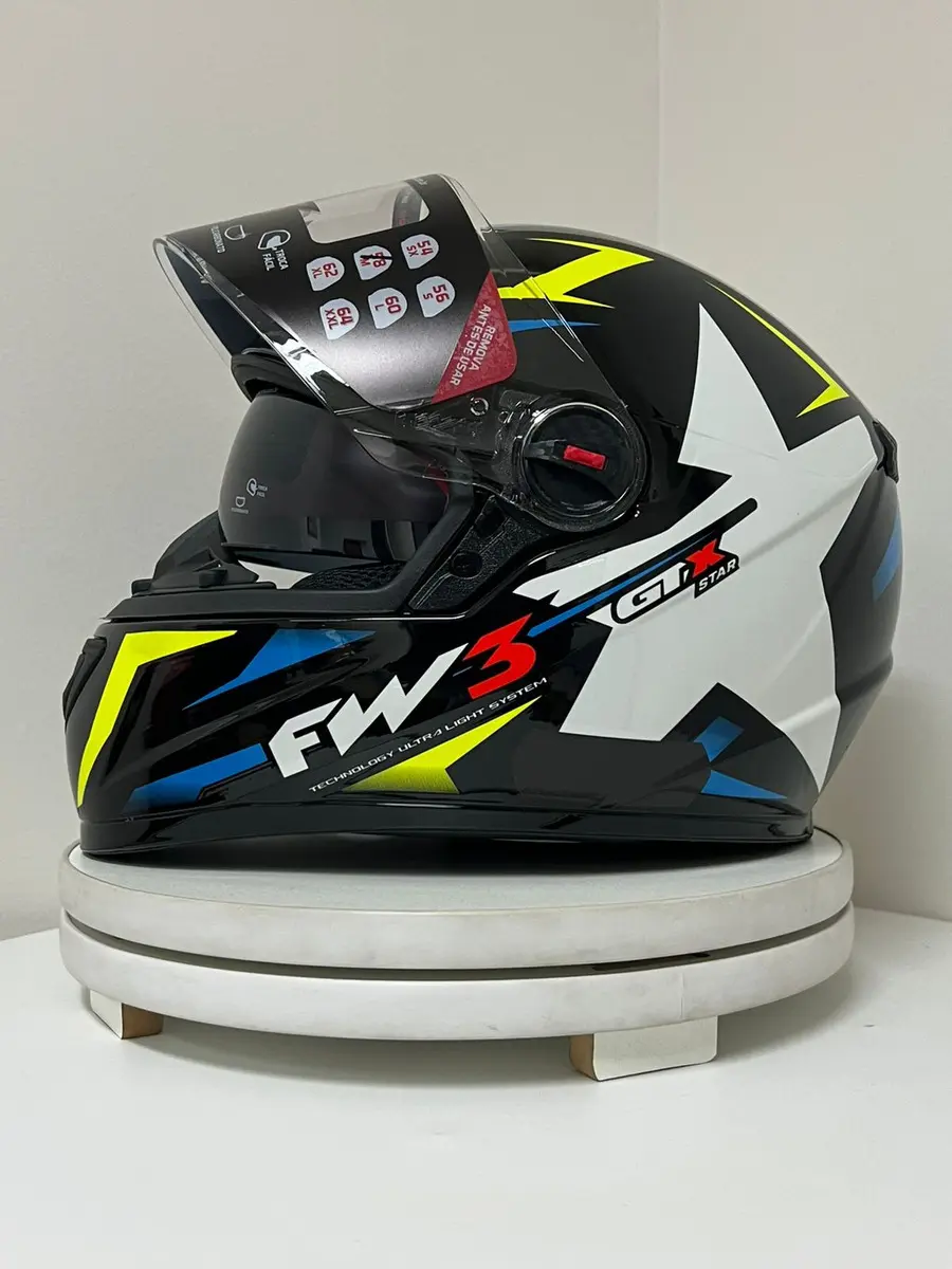 Capacete Integral FW3 GTX Star Preto Azul para Adultos, Tamanho 60