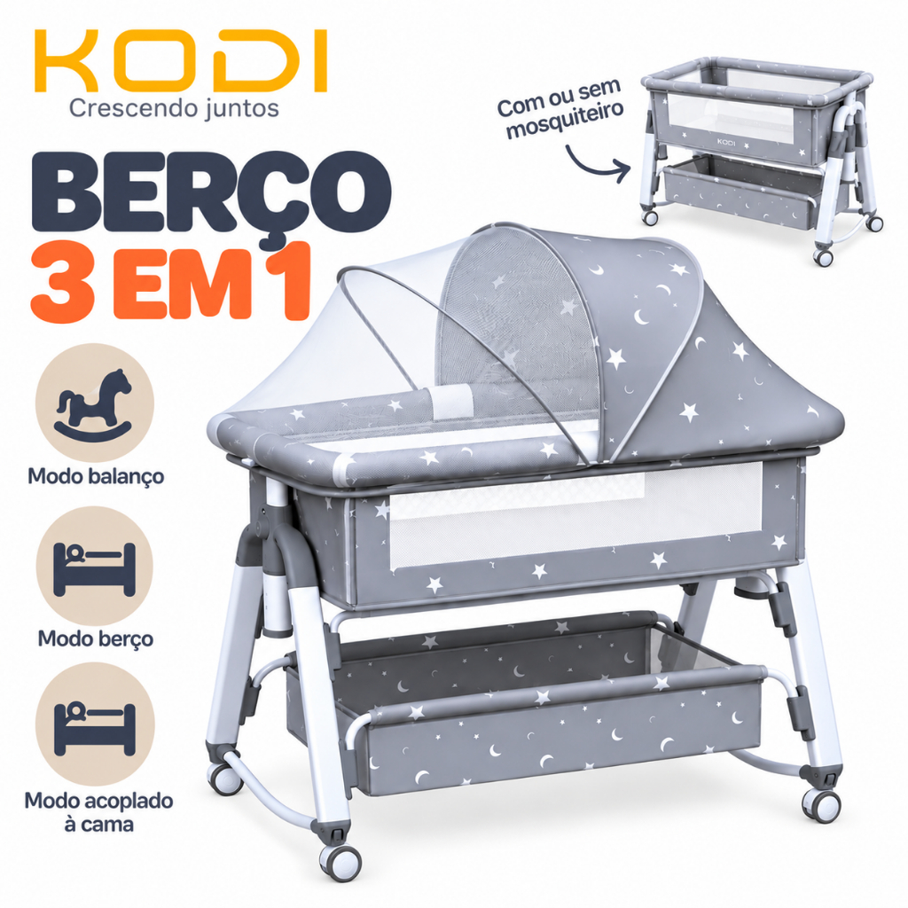 Berço Portátil Moisés Co-bed 3 em 1 com Balanço e Mosquiteiro 0 a 3 Anos