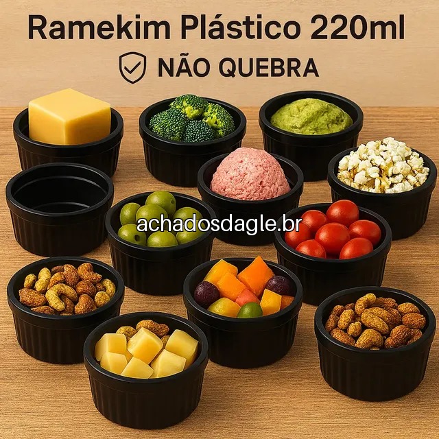 Kit 20 Ramequins Plasticos Grandes 220ml Preto e Branco Canelados