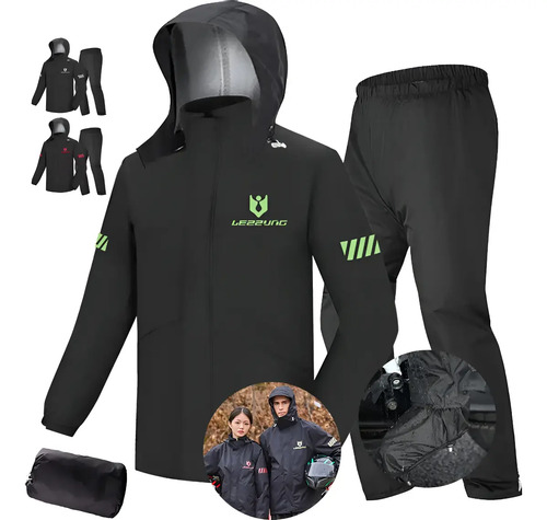 Kit Capa de Chuva Verde para Motoqueiro Reforçada