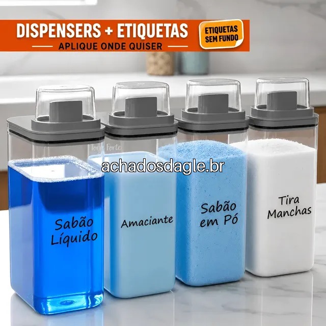 Kit 4 Dispenser Porta Sabão Organizador Lavanderia Hermético