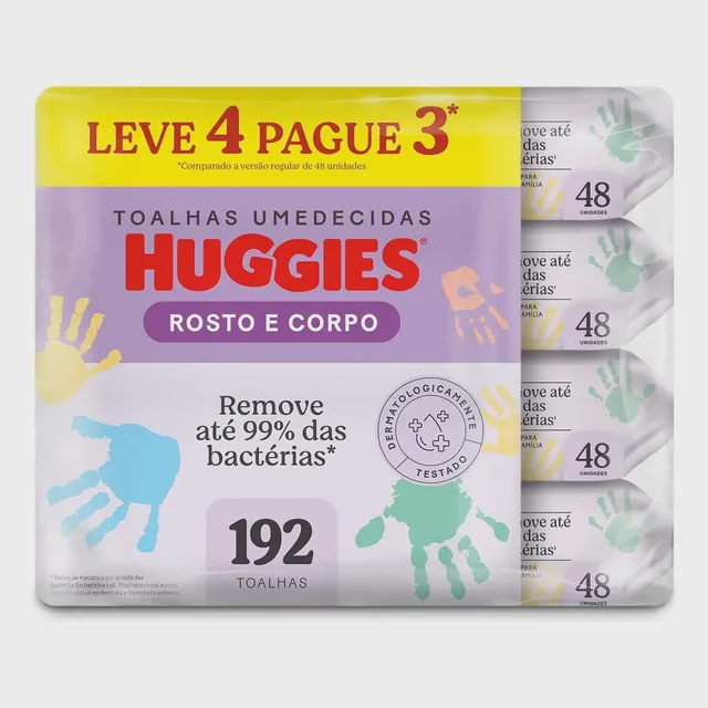Kit Lenço Umedecido Huggies 192 Unidades 4 Pacotes