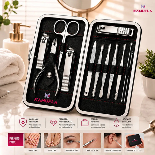 Kit Cortador de Unha Portátil com Estojo Camuflado 12 peças
