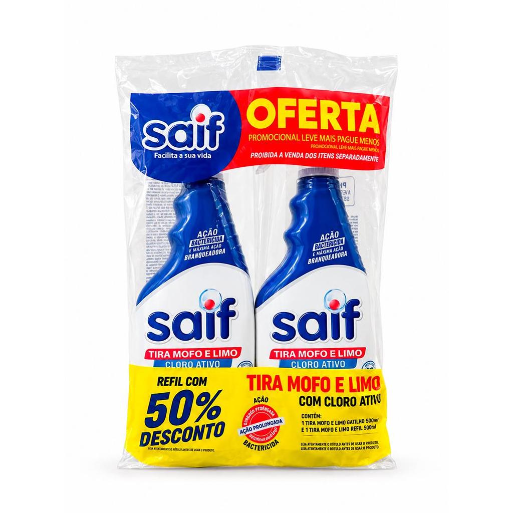 Kit Tira Mofo e Limo Gatilho 500ml + Refil Sachê 500ml Saif